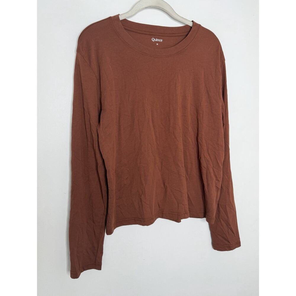 Quince Women Cotton Modal Relaxed Long Sleeve Tee Sleeved Top Brown M - Picture 2 of 5